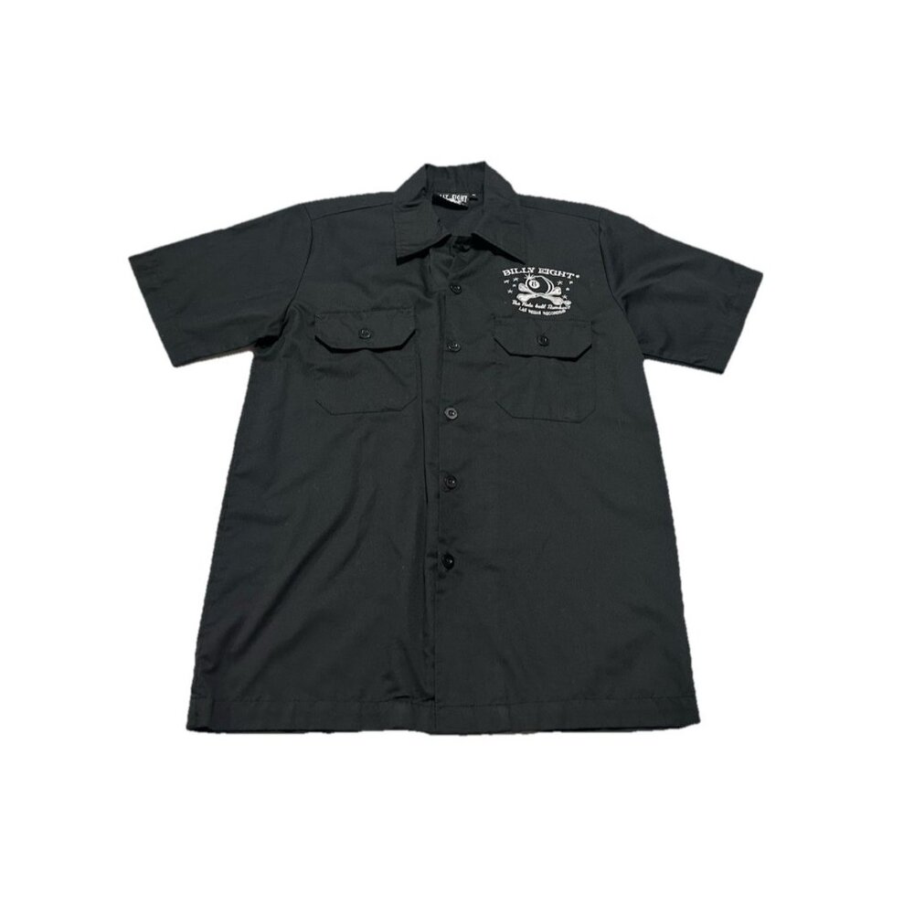 Billy Eight Las Vegas Records Moto Short Sleeve Black Embroidered Shirt Medium